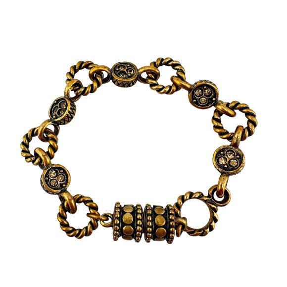 Copper Tone Orange Rhinestone Details Twisted Cable Rings 6.5" Bracelet - Picture 1 of 6